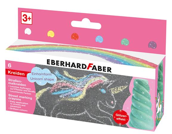 Krieda na asfalt, sada, EBERHARD FABER "Unicorn", 6 trblietavých farieb