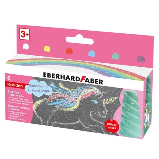 Krieda na asfalt, sada, EBERHARD FABER "Unicorn", 6 trblietavých farieb