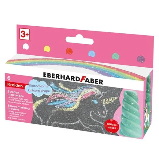 Krieda na asfalt, sada, EBERHARD FABER "Unicorn", 6 trblietavých farieb