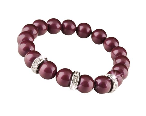 Náramok, z burgundy červených SWAROVSKI® perál, s bielym rondella krištáľom, 10 mm, veľ. M, ART CRYSTELLA®