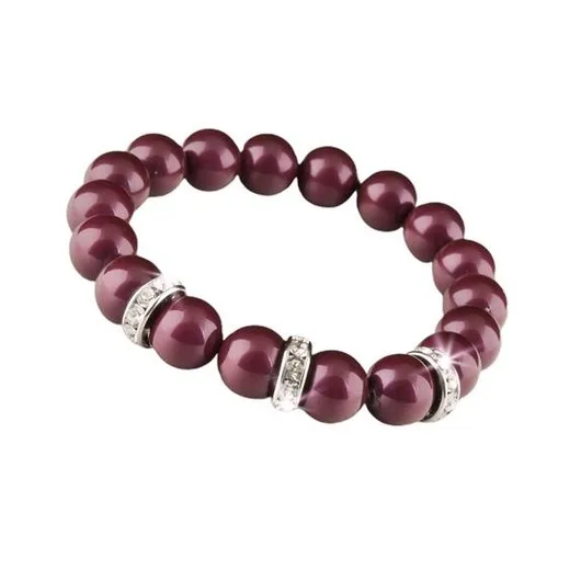 Náramok, z burgundy červených SWAROVSKI® perál, s bielym rondella krištáľom, 10 mm, veľ. M, ART CRYSTELLA®