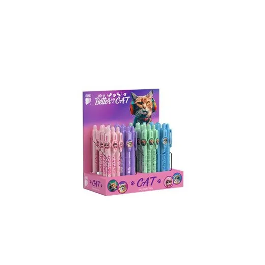 Guľôčkové pero, displej, 0,8 mm, stláčací mechanizmus, telo pera: mačka, ICO "Cat", modrá