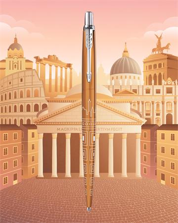 Guľôčkové pero, 0,7 mm, strieborný klip, vzorované telo, PARKER, "Royal Jotter Rome", modrá