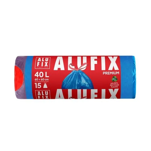 Vrecia na odpadky, zaťahovacie, 40 l, 15 ks, 60x60 cm, 20 µ, ALUFIX, modrá