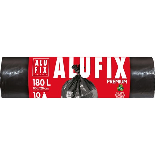 Vrecia na odpadky, 180 l, 10 ks, 80x120 cm, 45 µ, ALUFIX, čierna