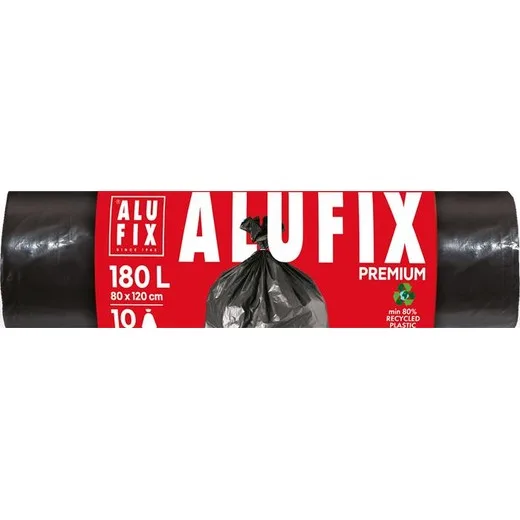 Vrecia na odpadky, 180 l, 10 ks, 80x120 cm, 45 µ, ALUFIX, čierna