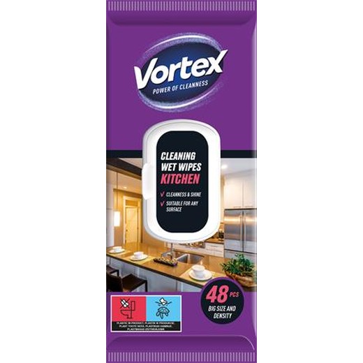 Vlhčené utierky, do kuchyne, 48 ks, VORTEX