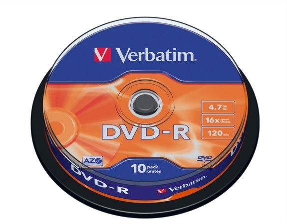 DVD-R disk, AZO, 4,7GB, 16x, 10 ks, cake box, VERBATIM