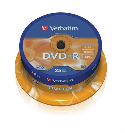 DVD-R disk, AZO, 4,7GB, 16x, 25 ks, cake box, VERBATIM