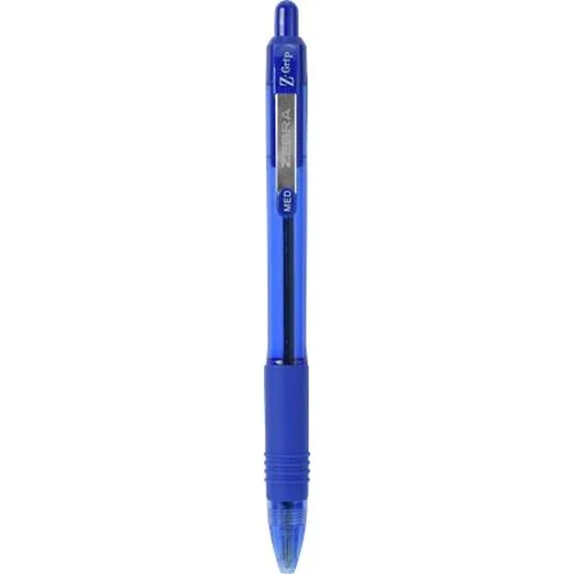 Guľôčkové pero, 0,27 mm, stláčací mechanizmus, ZEBRA "Z-Grip", modrá