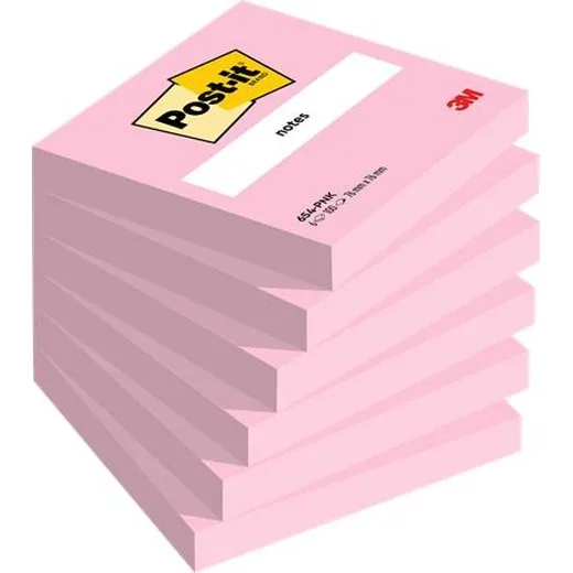 Samolepiaci blok, 76x76 mm, 6x100 listov, 3M POSTIT, ružová