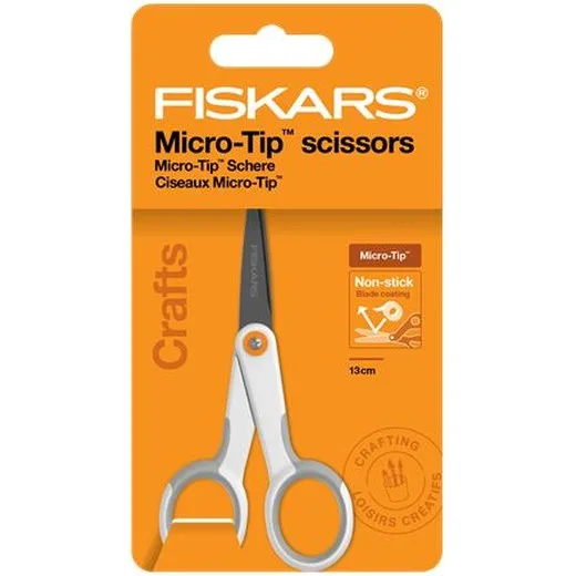 Nožnice, univerzálne, s nepriľnavým povrchom, 13 cm, FISKARS "MicroTip Titanium", biela