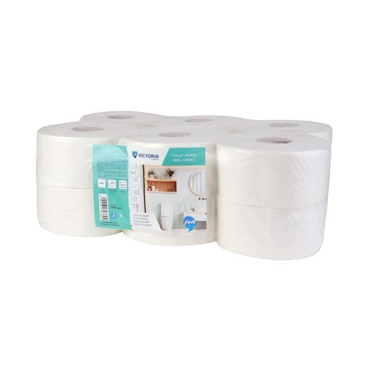 Toaletný papier, 2-vrstvový, priemer 19 cm, VICTORIA HYGIENE "Fine Mini Jumbo", biely