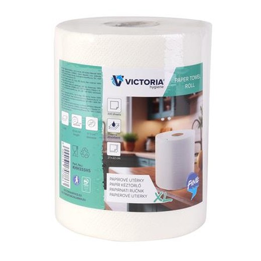 Papierové utierky, kotúčové, 2-vrstvové, 300 listov, VICTORIA HYGIENE "Fine XL"