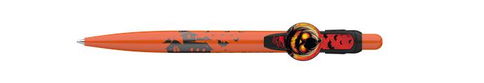 Guľôčkové pero, 0,8 mm, stláčací mechanizmus, oranžové vzorované telo, ICO "Halloween", modré