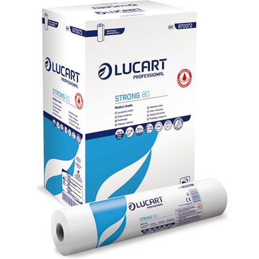 Papier na vyšetrovací stôl, 2 vrstvový, 59 cm x 80 m, 1 rolka, LUCART "Strong 80", snehobiela