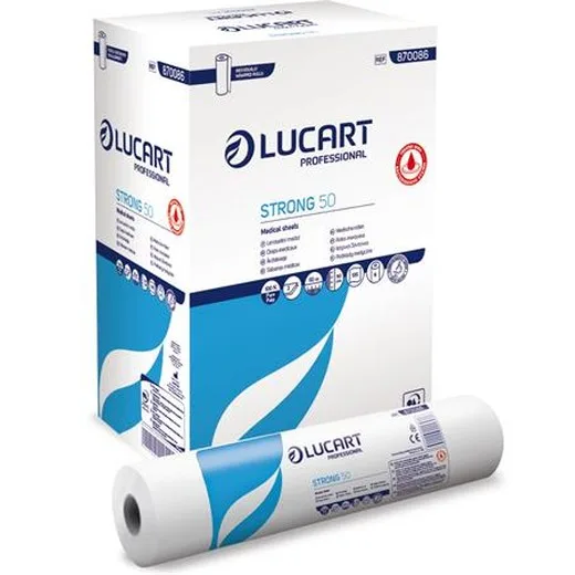 Papier na vyšetrovací stôl, 2 vrstvový, 50 cm x 50 m, 1 rolka, LUCART "Strong 50", snehobiela
