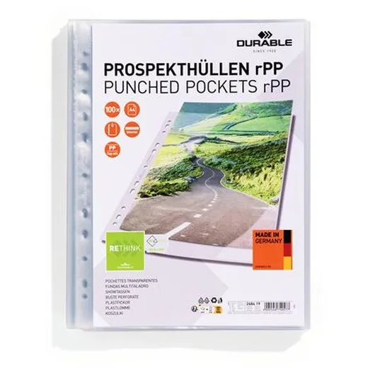 Euroobal, dierovaný, PP, A4, 80 mikrónov, DURABLE "rPP"