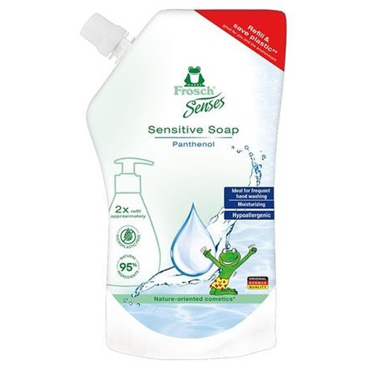 Tekuté mydlo náhradná náplň, 500 ml, FROSCH, "Pre citlivú pokožku"