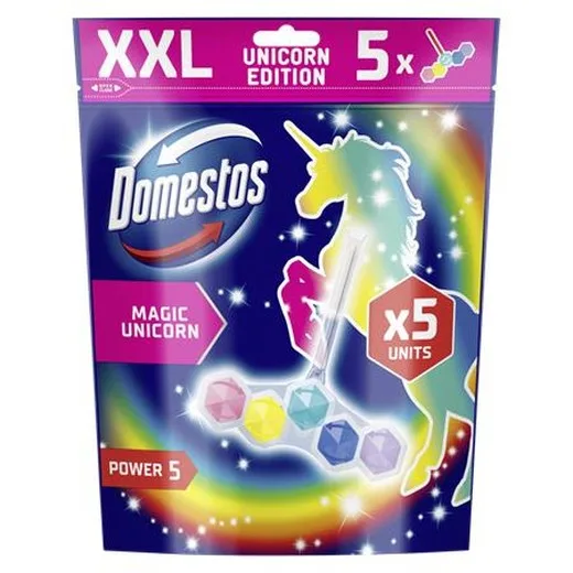 WC osviežujúci blok, 5-kusový, DOMESTOS "Power 5", jednorožec