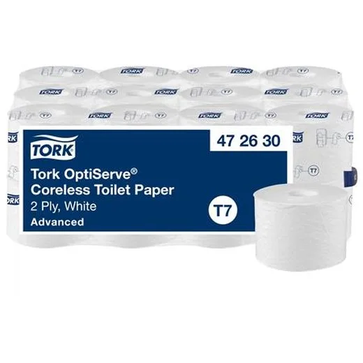 Toaletný papier, bezdutinkový, T7 systém, 2-vrstvový, priemer 13,1 cm, Advanced, TORK "OptiServe", biela