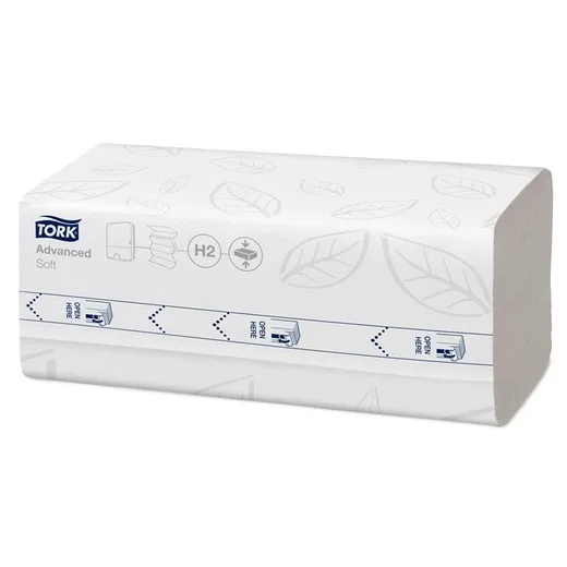 Papierové utierky, stlačené, Interfold, 2-vrstvové, 200 útržkov, H2 systém, TORK "Xpress Soft Multifold", biela