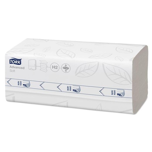 Utierky, stlačené, Interfold, 2-vrstvové, 200 útržkov, systém H2, Advanced, TORK "Xpress Soft Multifold", biela