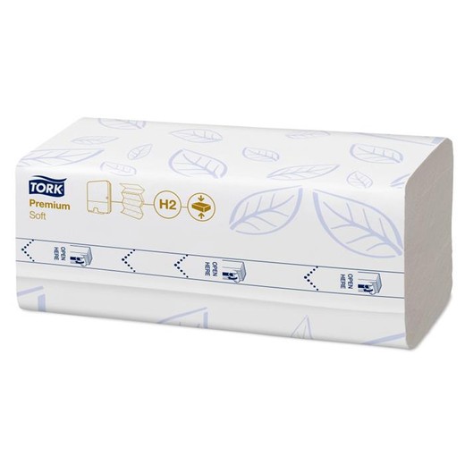 Papierové utierky, stlačené, Interfold, 2-vrstvové, 170 útržkov, H2 systém, Premium, TORK "Xpress Soft Multifold", biela