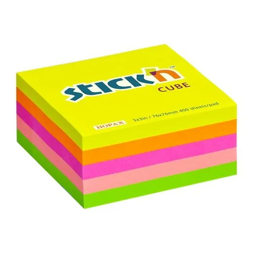 Samolepiaci blok, 76x76mm, 400 listov, STICK N, dúhové neónové farby