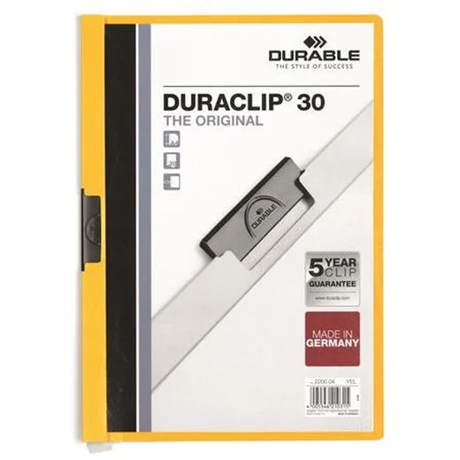 Rýchloviazač, s klipom, A4, DURABLE "DURACLIP® 30", žltá