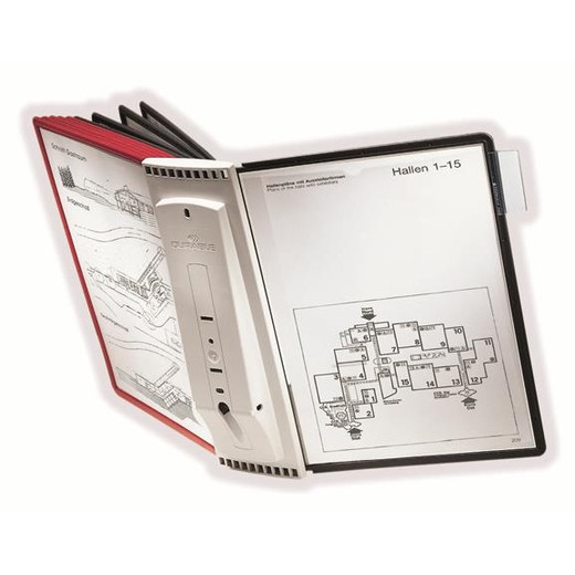 Držiak na prezentačné tabule, nástenný, 10 ks prezentačných tabúľ, DURABLE "SHERPA WALL", červená