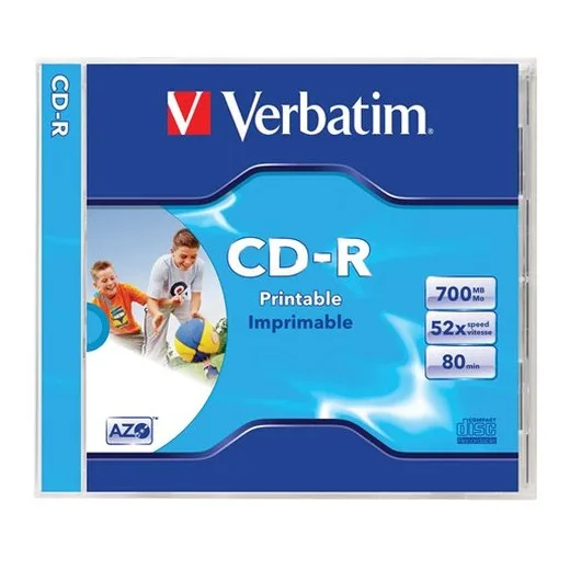 CD-R disk, potlačiteľný, matný, ID, AZO, 700MB, 52x, 1 ks, klasický obal, VERBATIM