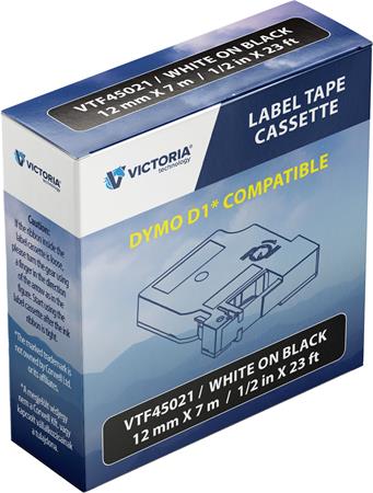 Páska do štítkovača 12 mm x 7 m, kompatibilita: DYMO D1, VICTORIA TECHNOLOGY, čierna-biela