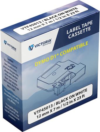 Páska do štítkovača 12 mm x 7 m, kompatibilita: DYMO D1, VICTORIA TECHNOLOGY, biela-čierna