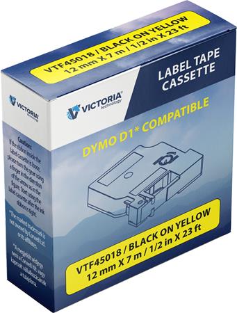 Páska do štítkovača 12 mm x 7 m, kompatibilita: DYMO D1, VICTORIA TECHNOLOGY, žltá-čierna