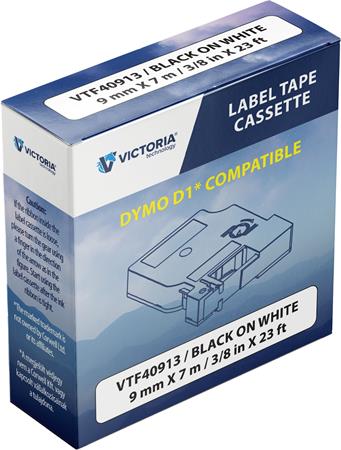 Páska do štítkovača 9 mm x 7 m, kompatibilta: DYMO D1, VICTORIA TECHNOLOGY, biela-čierna