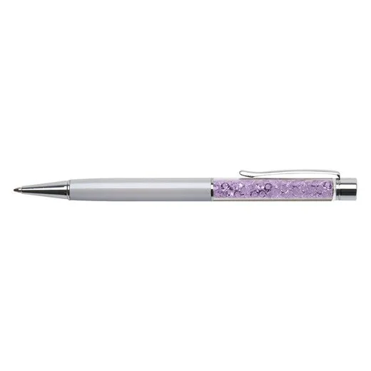 Guľôčkové pero, krémovo biele, s orgovánovo fialovým SWAROVSKI® kryštálom v hornej časti, 14 cm, ART CRYSTELLA®