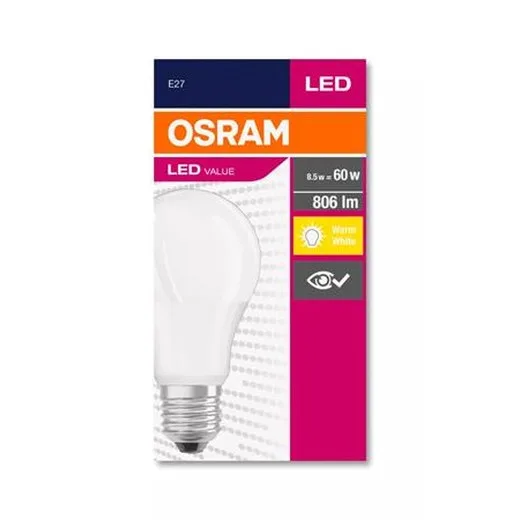 LED žiarovka, E27, guľa, A60, 8,5W, 806lm, 2700K (MF), OSRAM "Value"