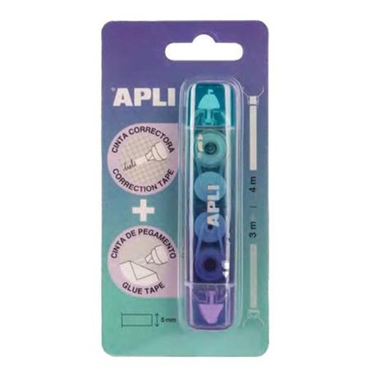 Korekčný a lepiaci roller, 2in1, 5 mm x 4-3 m, APLI , mix farieb