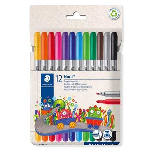 Fixky, sada, 1-3 mm, obojstranné, vyprateľné, STAEDTLER "Noris® 320, 12 rôznych farieb