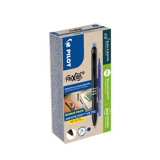 Roller, 0,35 mm, gumovací, stláčací mechanizmus, PILOT "Frixion Ball Plus", modrá + náplň