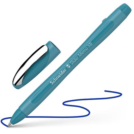 Guľôčkové pero, 0,7 mm, s vrchnákom, SCHNEIDER "Slider Memo XB", pávia modrá