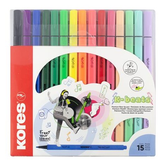 Fixky, sada, vyprateľné, KORES "K-beats", 15 rôznych farieb