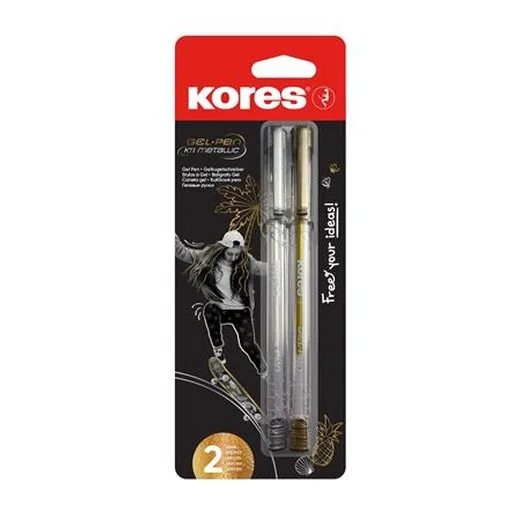 Gélové pero, sada, 1,0 mm, s vrchnákom, trojhranné, KORES "K11", zlaté/strieborné