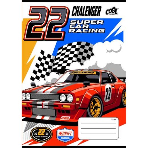 Zošit, A5, štvorčekový, 32 listov, COOL BY VICTORIA "Race cars", "27-32"