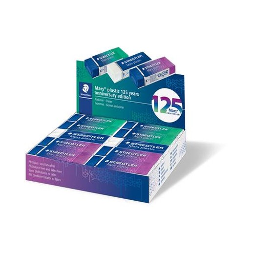 Guma, displej, STAEDTLER "Mars® Plastic 526, 125 years", modrá-zelená-fialová