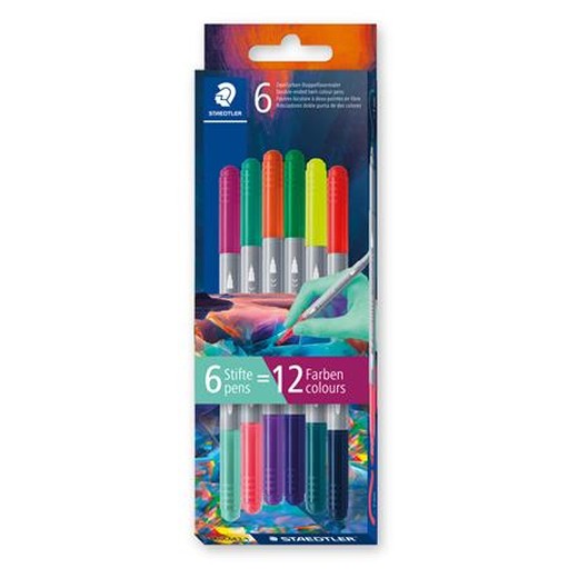 Popisovač, sada, 1/3 mm, obojstranný, vyprateľný, STAEDTLER® "3280", Multiverzum 1, 6 rôznych farieb