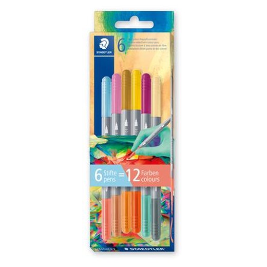 Popisovač, sada, 1/3 mm, obojstranný, vyprateľný, STAEDTLER® "3280", Multiverzum 2, 6 rôznych farieb