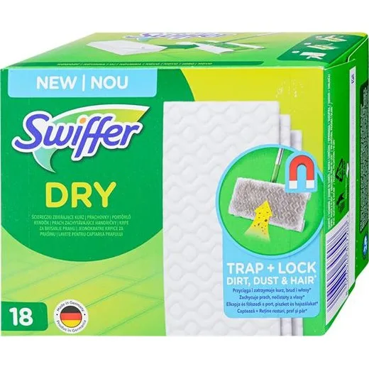 Utierky na podlahu,suché, náhradná nápň, 18 ks, SWIFFER "Dry"