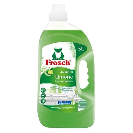 Čistiaci prostriedok na umývanie riadu, náhradná nápň, 5 l, FROSCH, zelený citrón